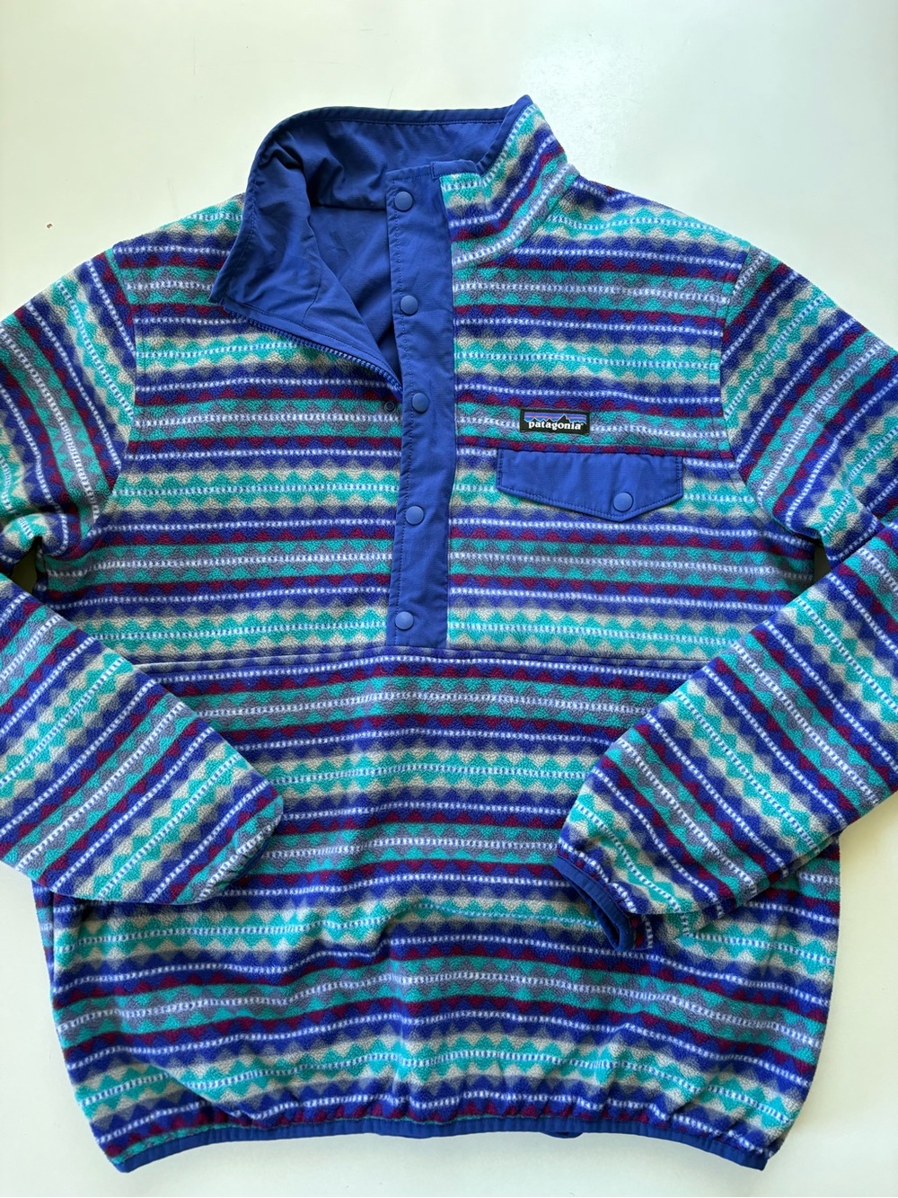 Patagonia REVERSIBLE Snap-T Glissade Pullover Harvest Moon Blue Sweatshirt Large